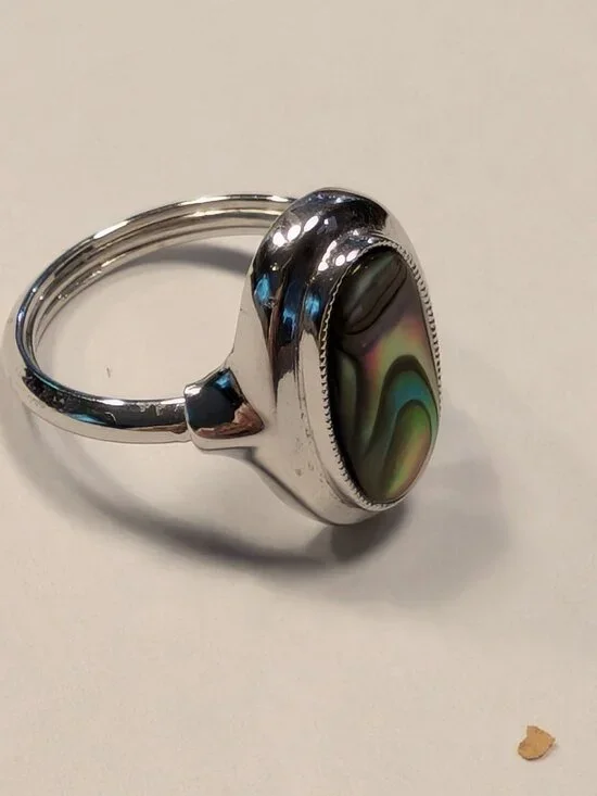 Vintage Avon Abalone Shell Ring: Silver Tone - Picture 2 of 4